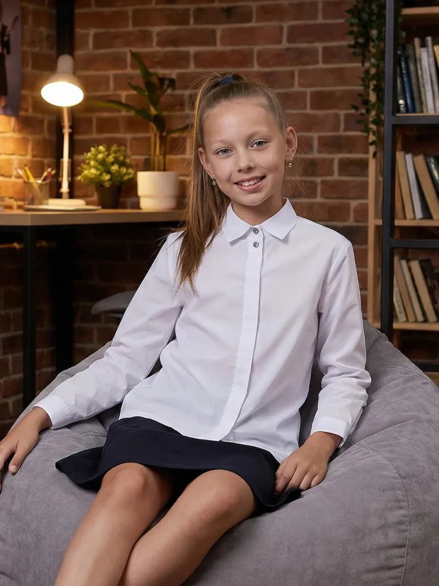 Рубашка школьная нарядная с длинным рукавом - фото 1