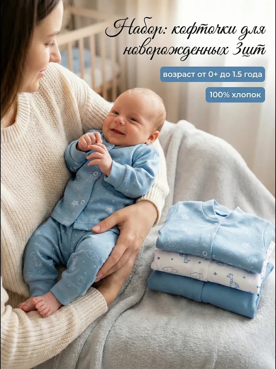 Кофточки с длинным рукавом для новорожденных набор 3шт
