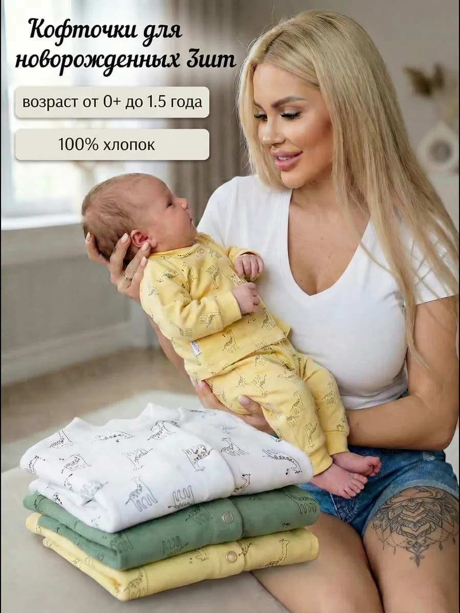 Кофточки с длинным рукавом для новорожденных набор 3шт