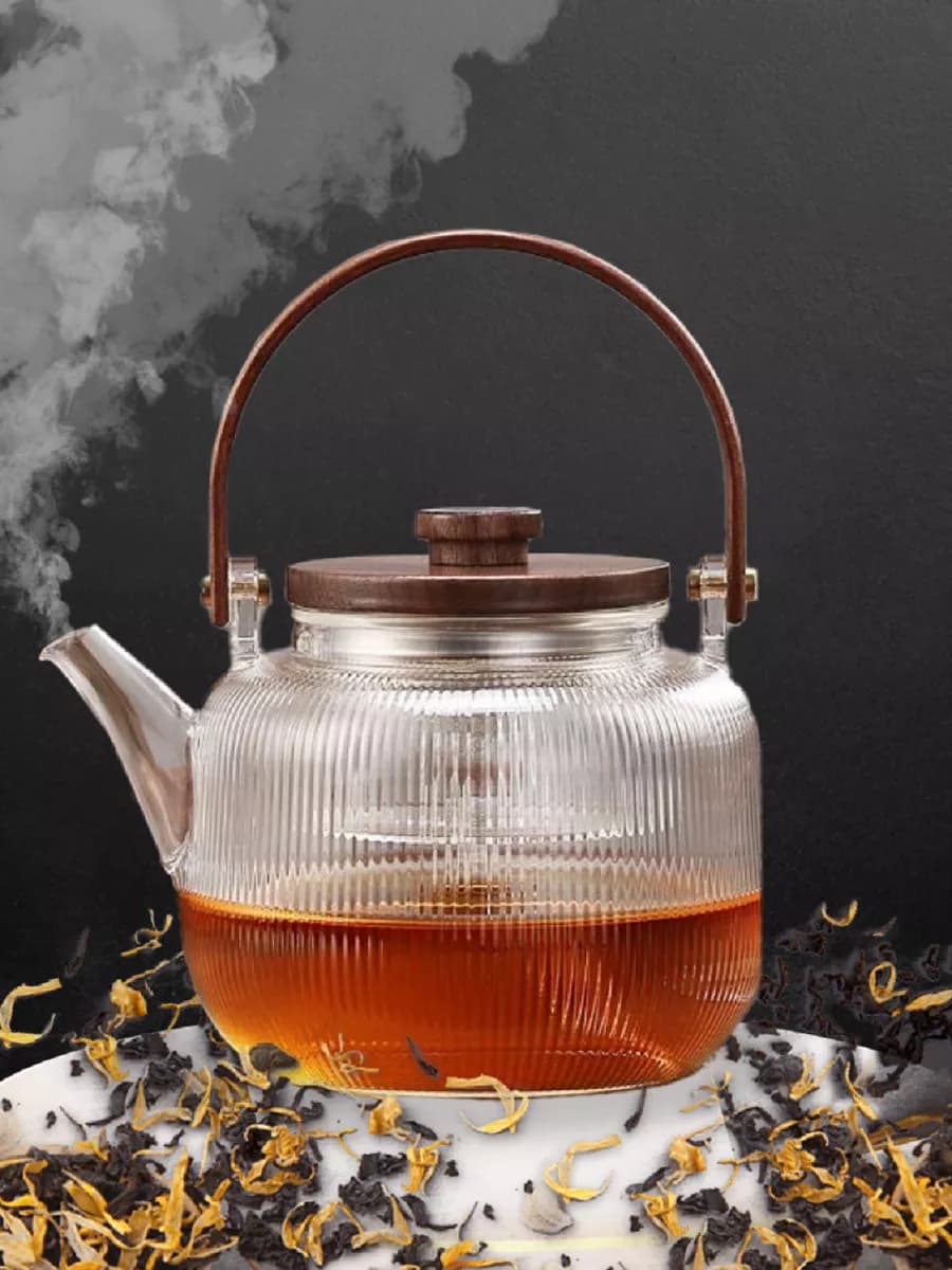Чайник стеклянный 900 мл с фильтром для всех плит в подарок