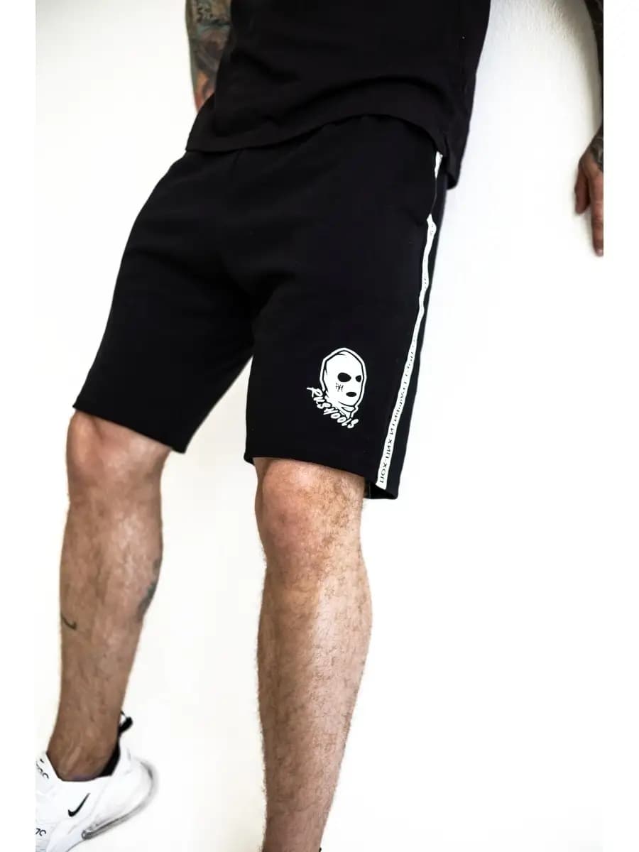 Шорты спортивные с лампасами и принтом