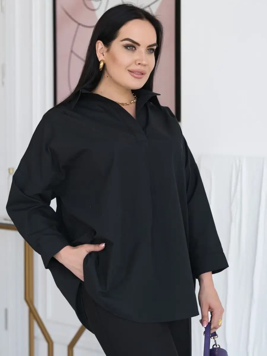 Рубашка оверсайз классическая больших размеров - фото 1