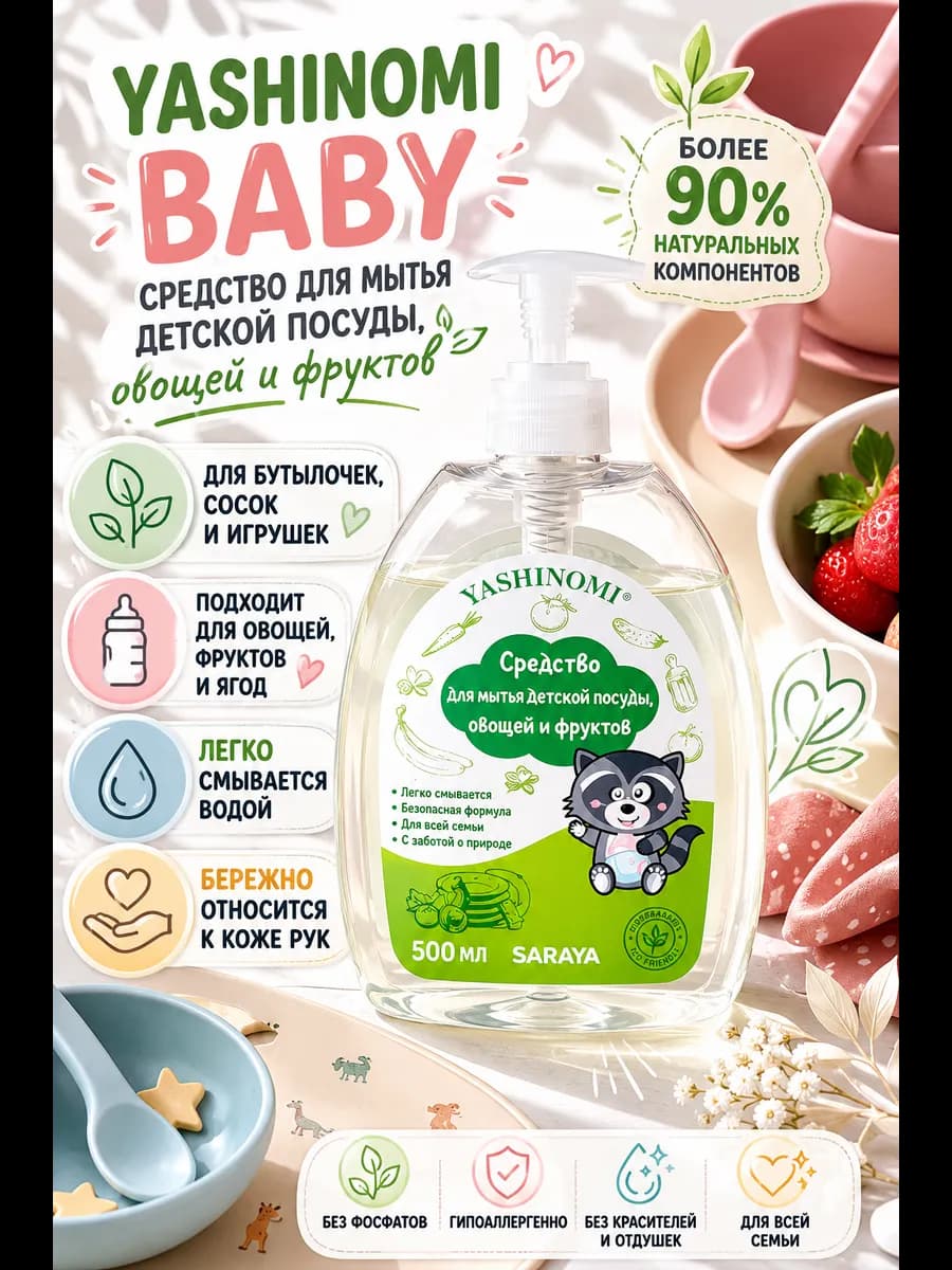 Средство для мытья детской посуды, овощей и фруктов, 500мл