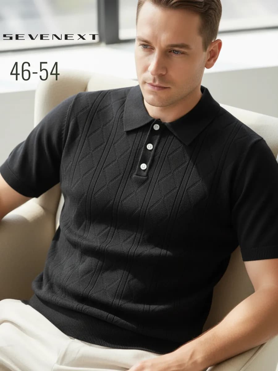 Футболка поло с коротким рукавом вязаная