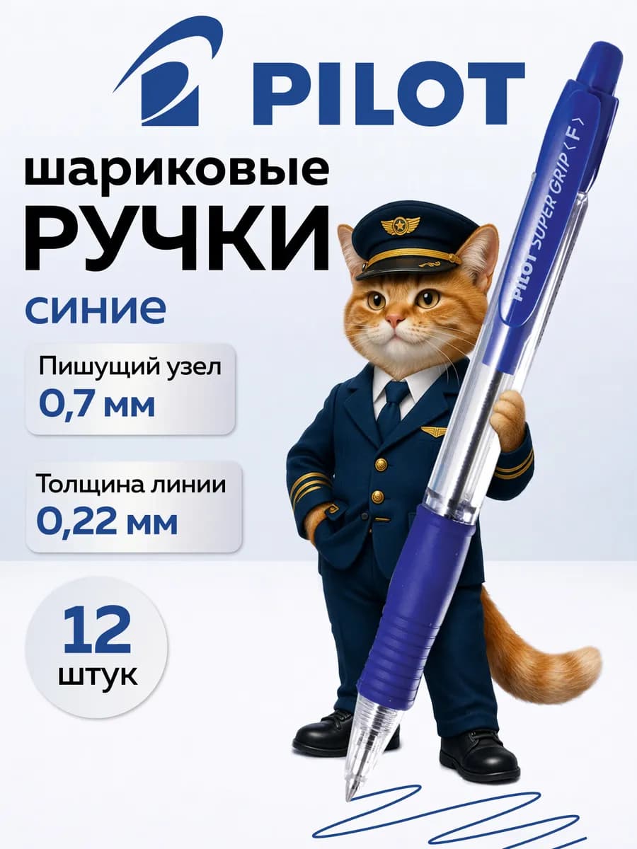 Ручки шариковые автоматические синие для школы, набор 12 шт