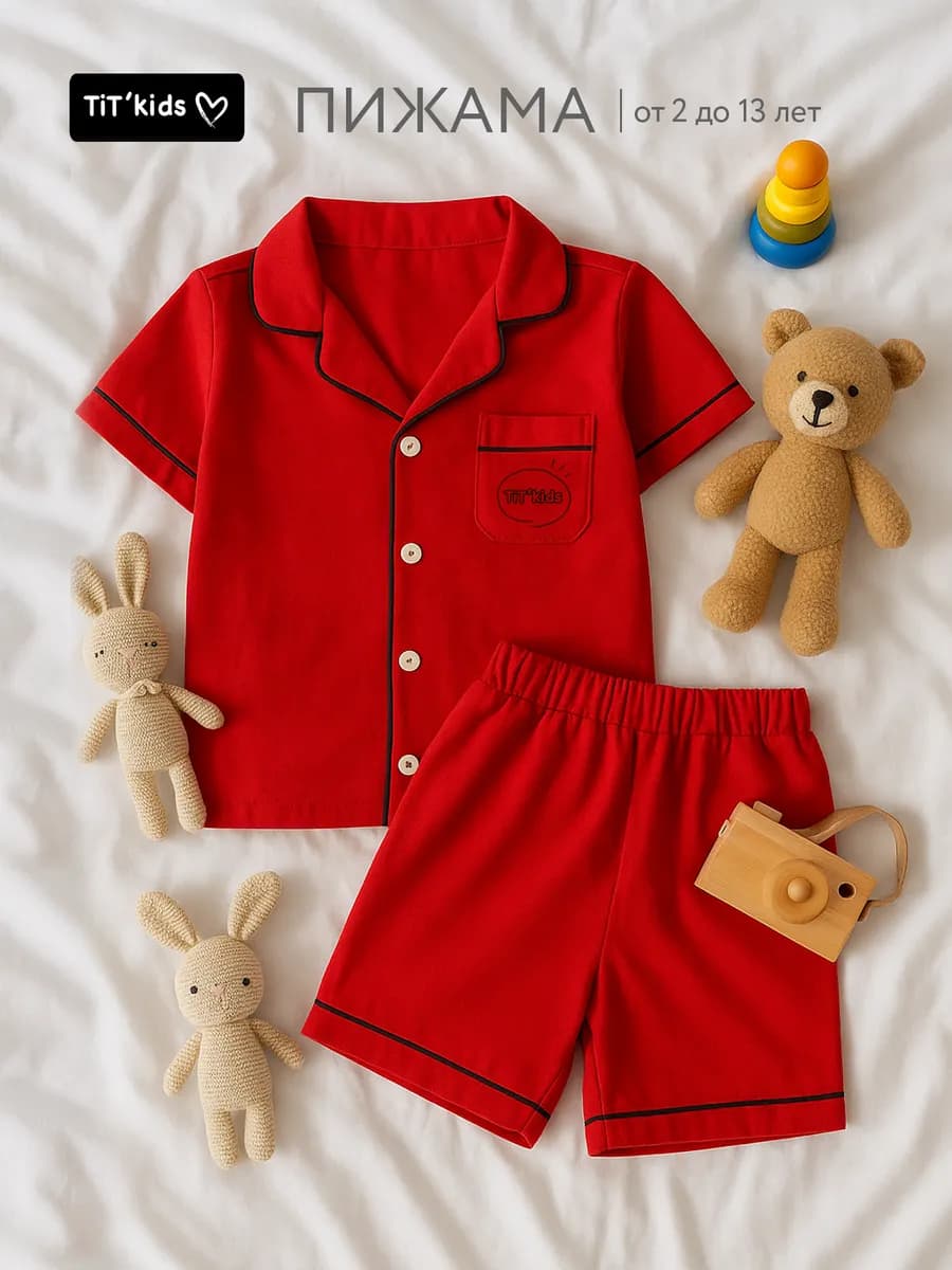 Пижама детская с шортами и рубашкой хлопок