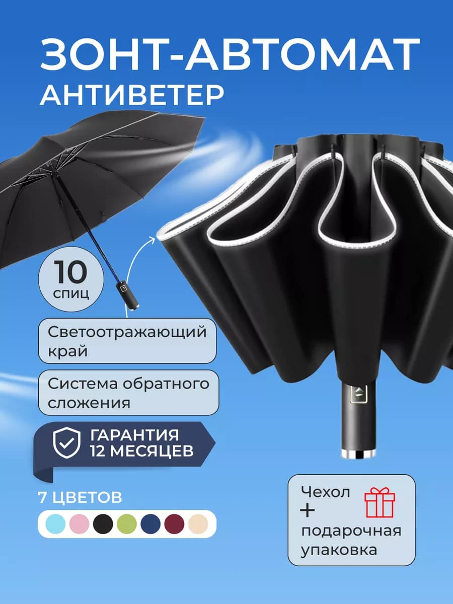 Зонт автомат с обратным сложением