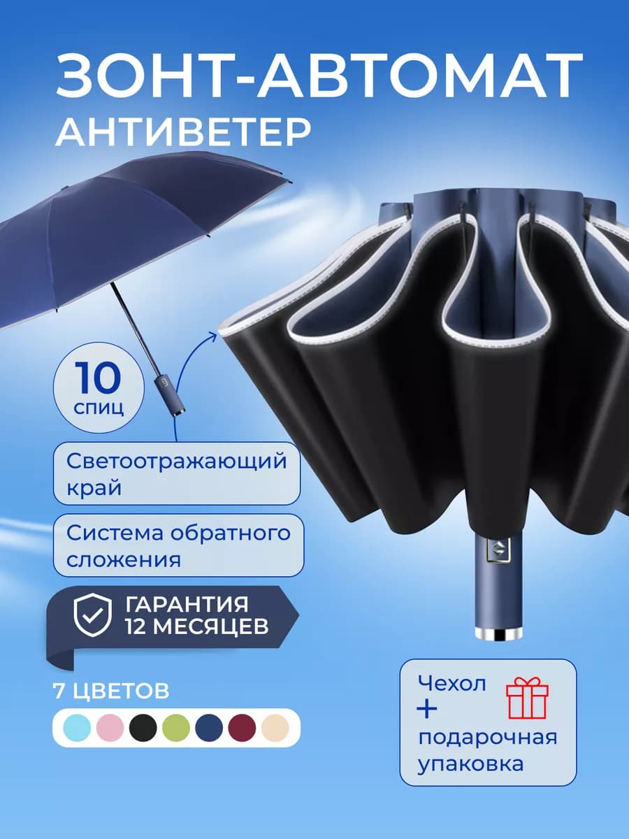 Зонт автомат с обратным сложением