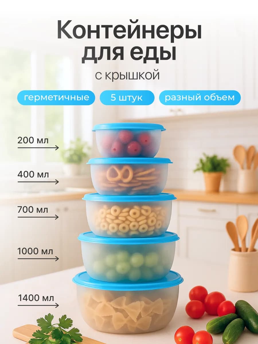 Контейнеры для еды и хранения продуктов, 5 штук