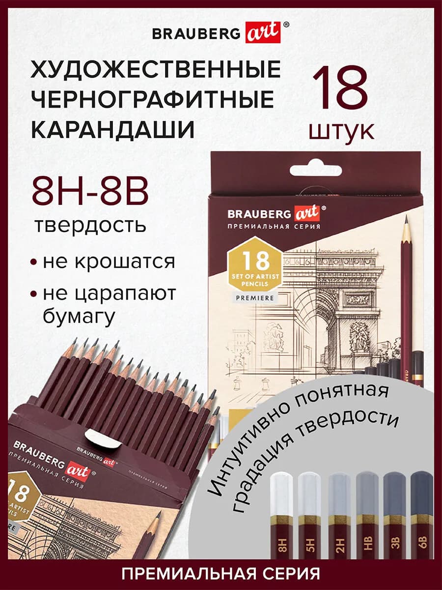 Набор карандашей простых чернографитных для рисования