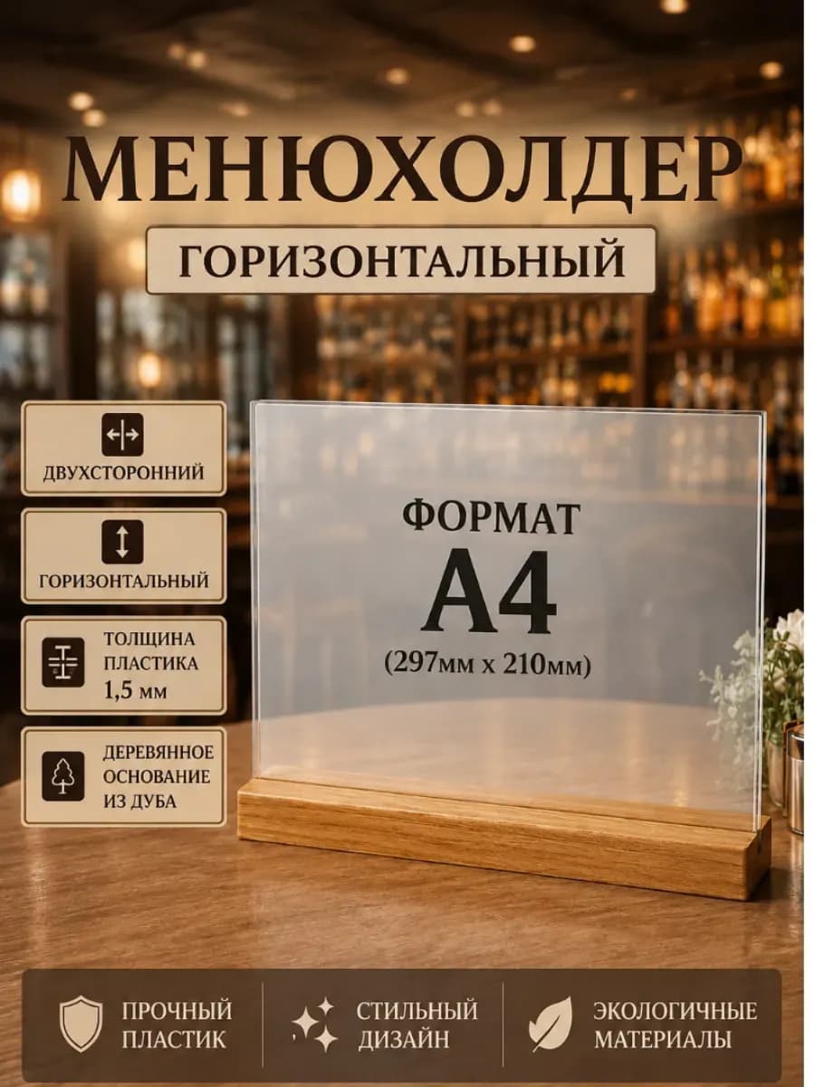 менюхолдер А4, тейбл тент А4 горизонтальный настольный