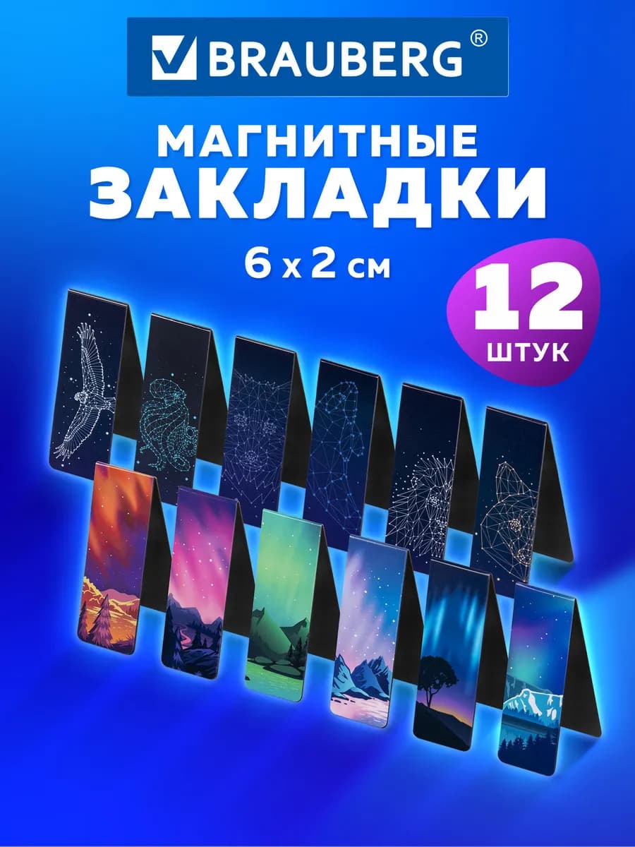 Магнитные закладки для книг, набор 12 шт