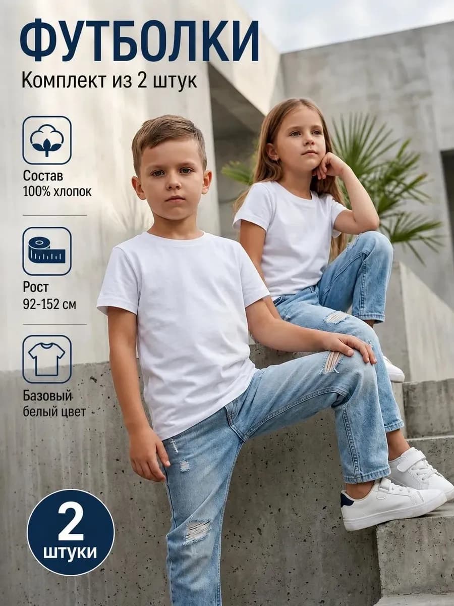 Футболка белая базовая набор 2 шт
