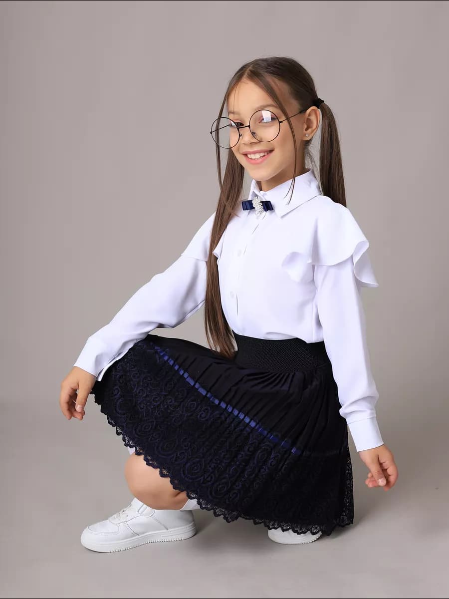 Юбка школьная плиссированная с кружевом на резинке