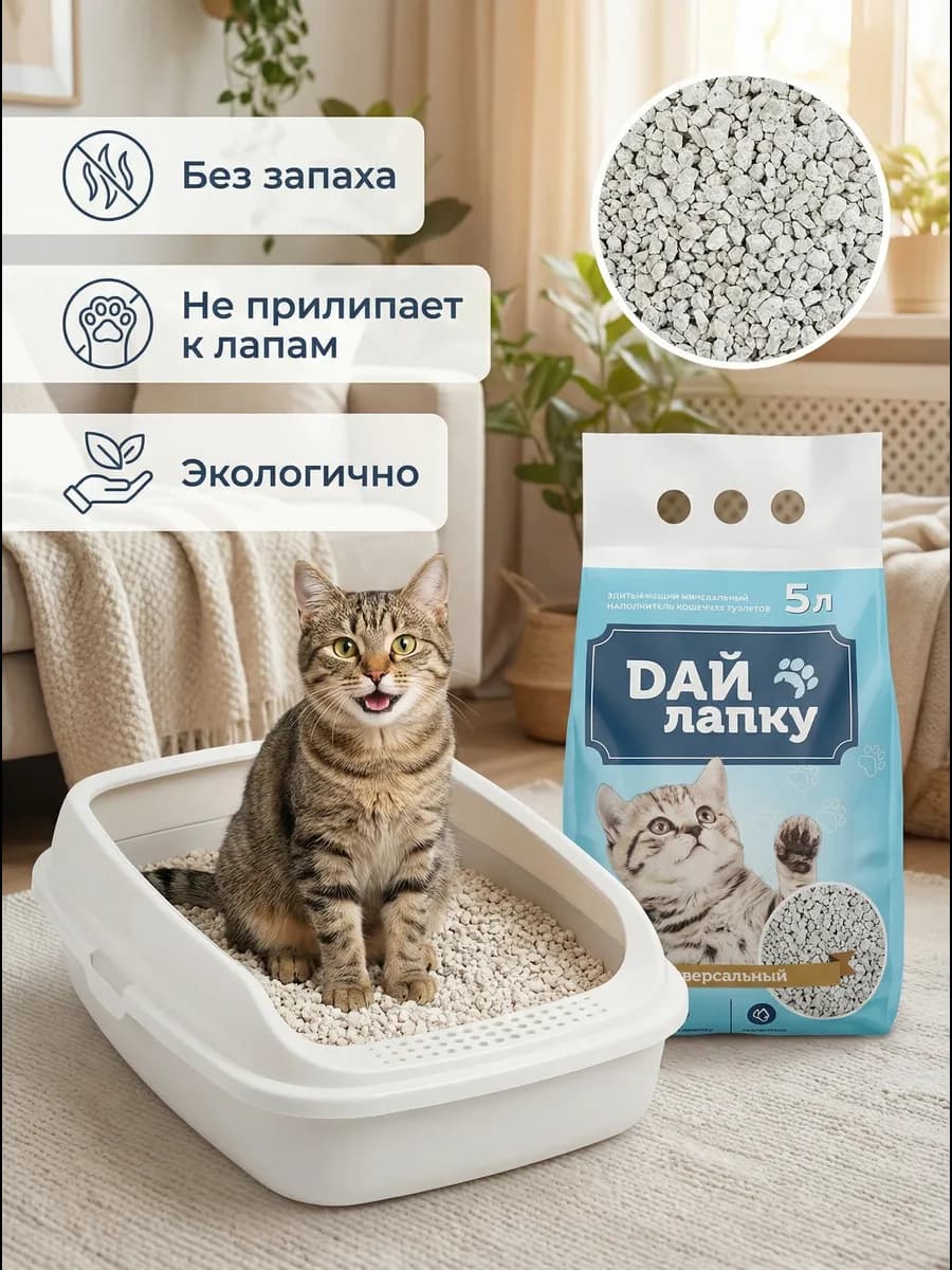 Минеральный впитывающий наполнитель для кошачьего туалета