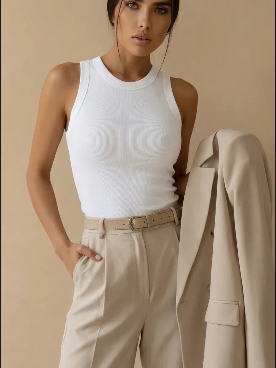 Майка бельевая удлиненная из хлопка в рубчик