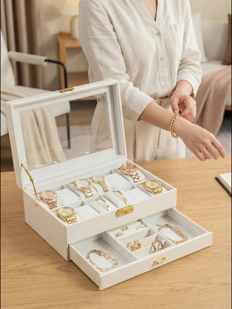 Шкатулка для часов и украшений большая с замком - фото 1