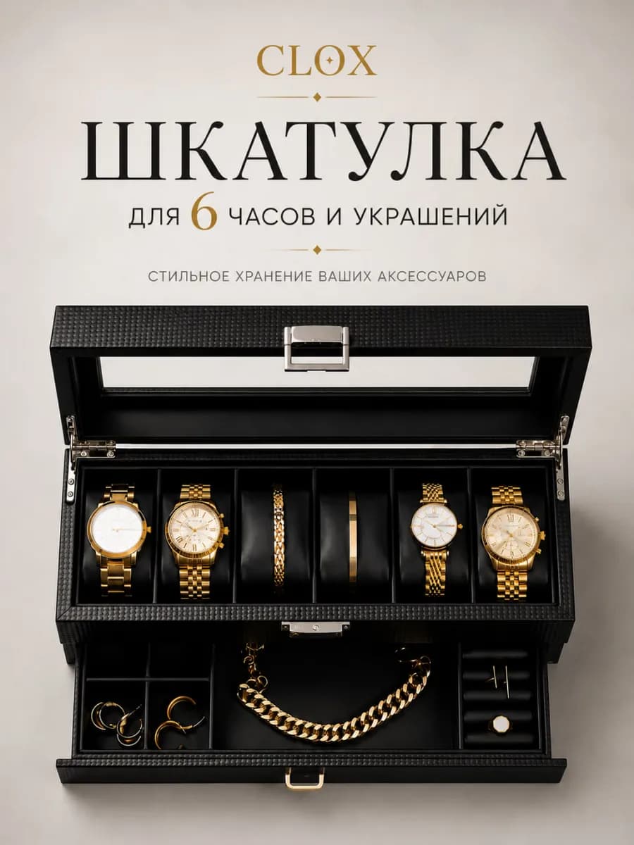 Шкатулка для хранения часов и украшений большая с замком