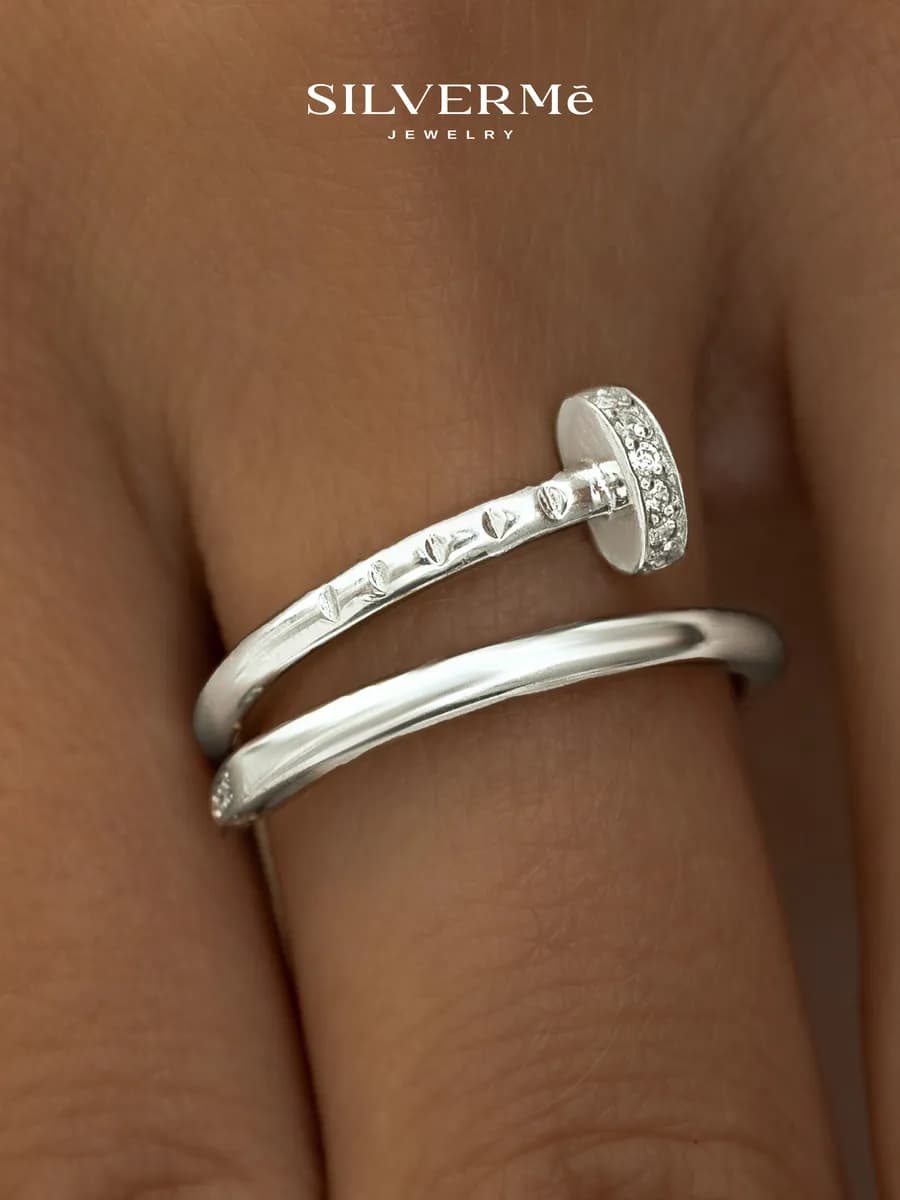 Кольцо гвоздь с камнями серебро 925 тонкое ювелирное - фото 1