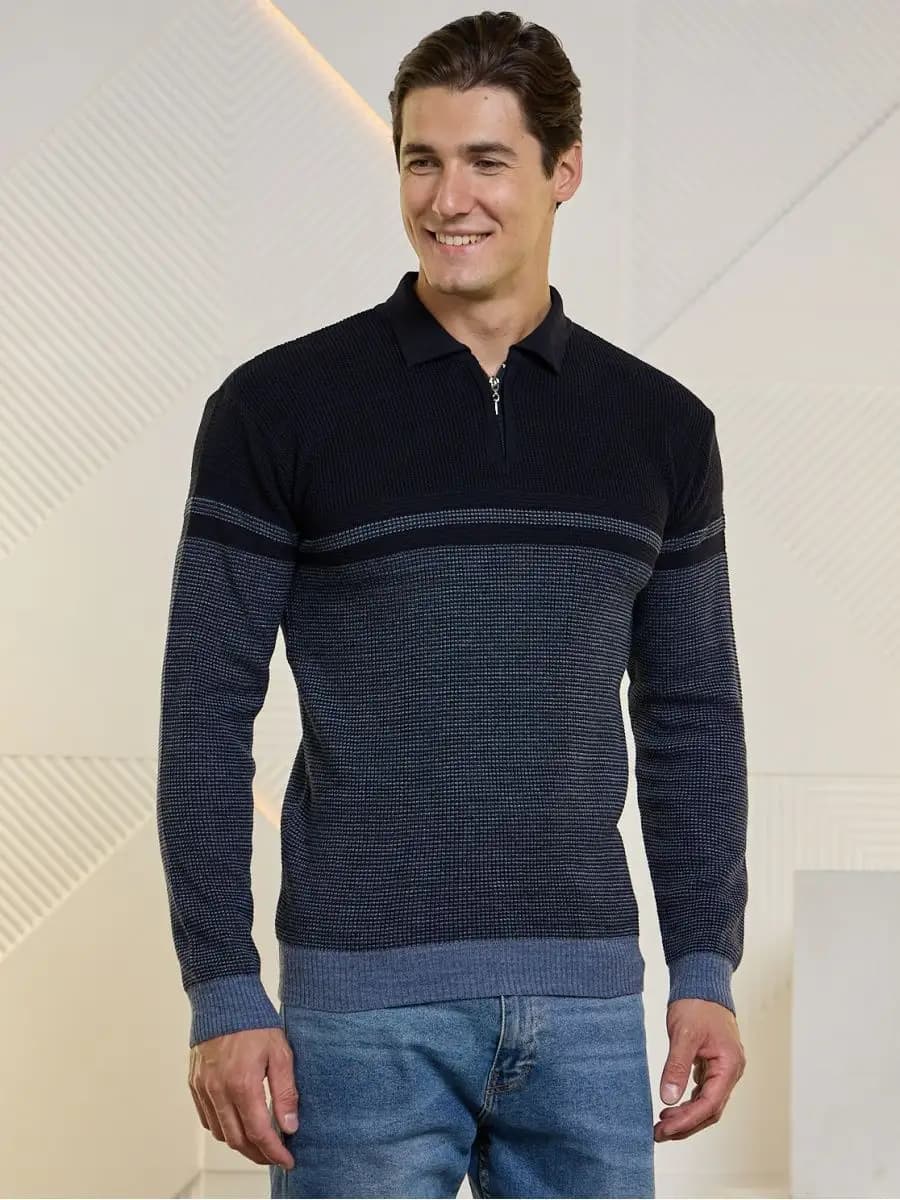 Джемпер поло на молнии вязаный - фото 1