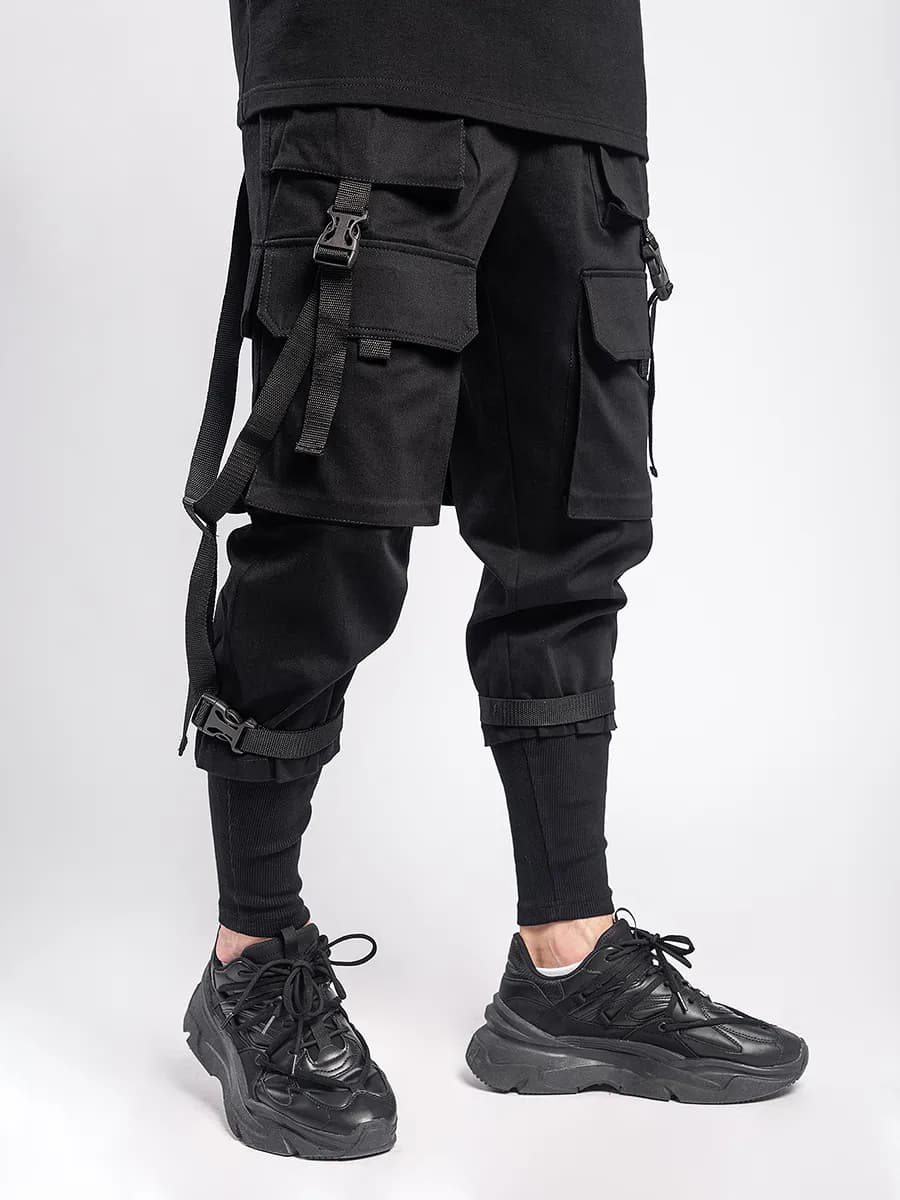 Брюки джоггеры techwear с карманами и лямками