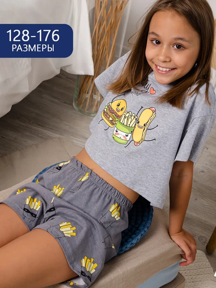 Домашняя пижама для девочки с шортами и футболкой