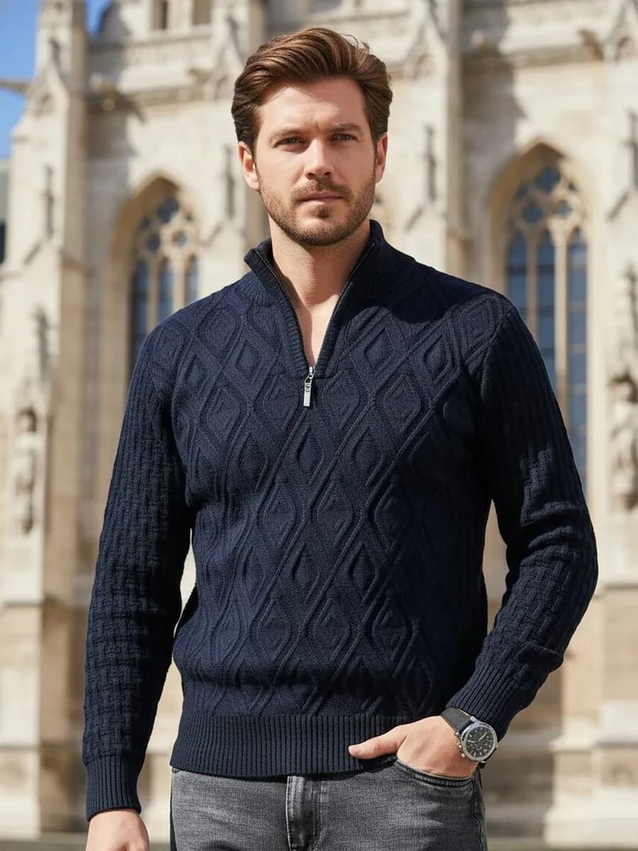 Свитер с горлом зимний теплый вязаный - фото 1