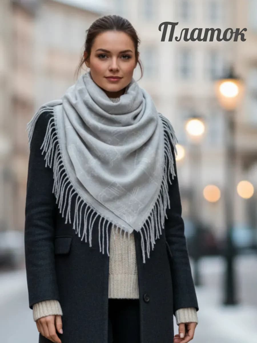 Платок теплый женский двухсторонний, осень-зима