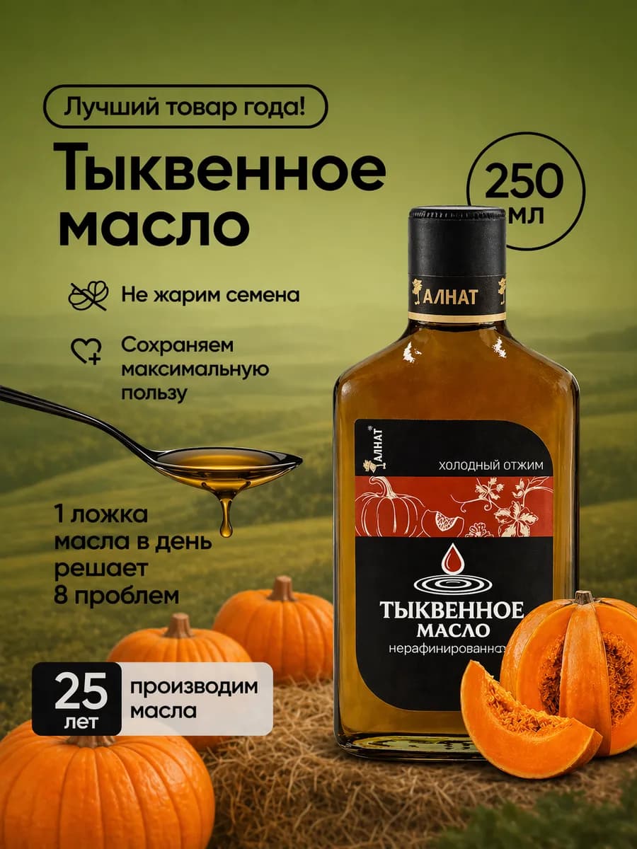 Тыквенное масло холодного отжима, 250 мл