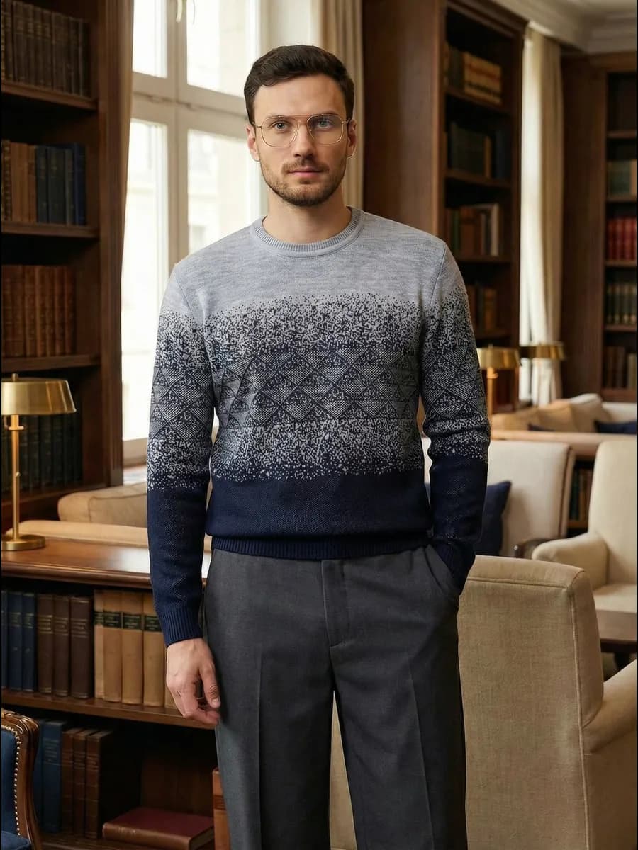 Свитер вязаный классический джемпер теплый офисный с узором