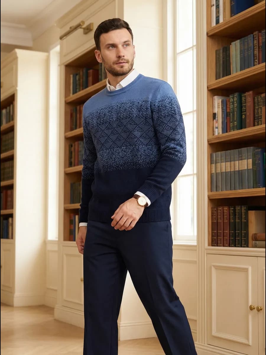 Свитер вязаный классический джемпер теплый офисный с узором