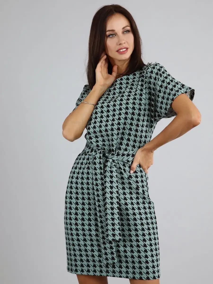 Платье повседневное мини гусиная лапка - фото 1