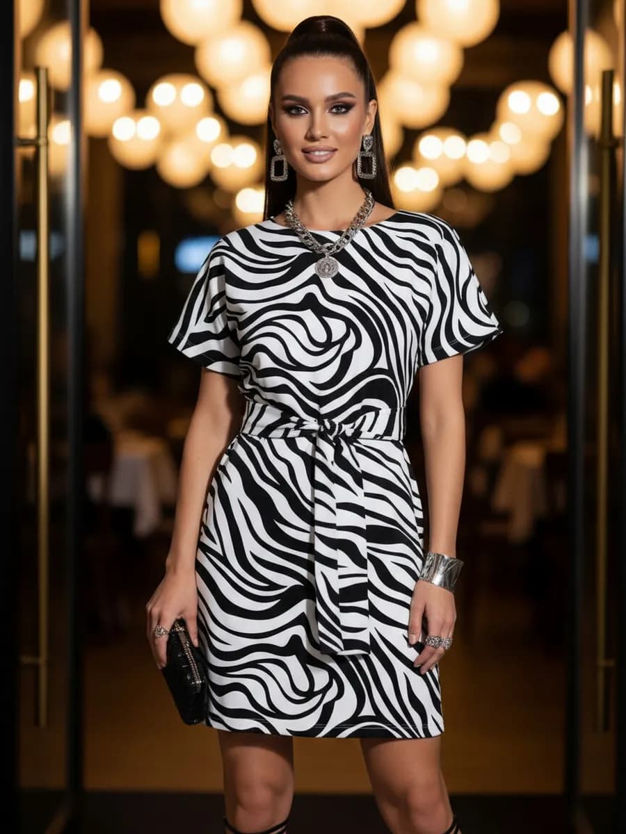 Платье офисное базовое стильное нарядное зебра рисунок