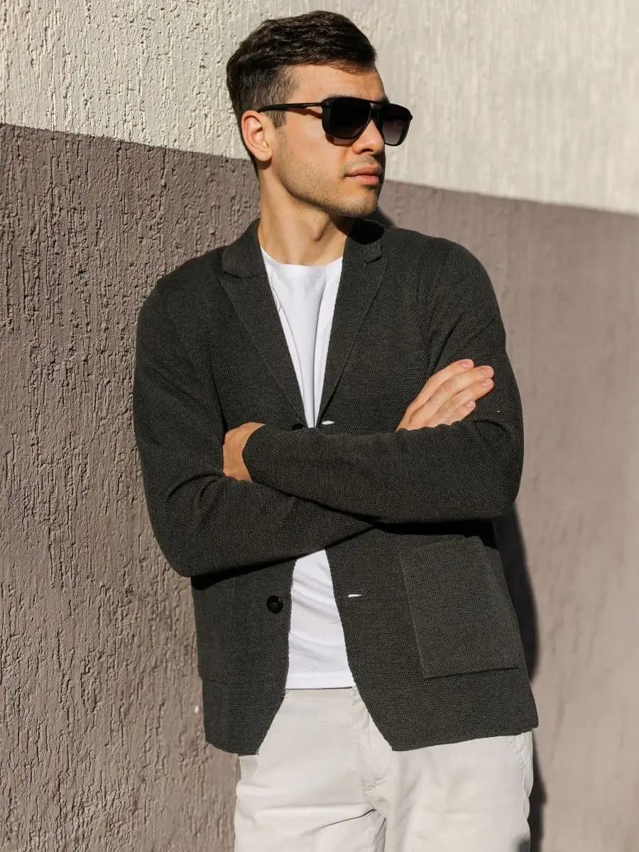 Пиджак жакет блейзер кардиган под джинсы повседневный серый - фото 1