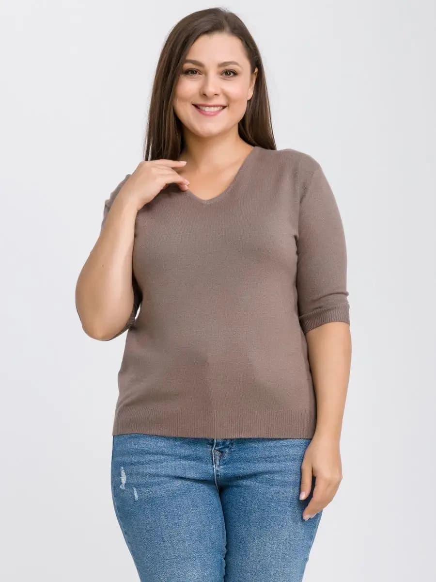 Джемпер тонкий с v-горлом короткий рукав