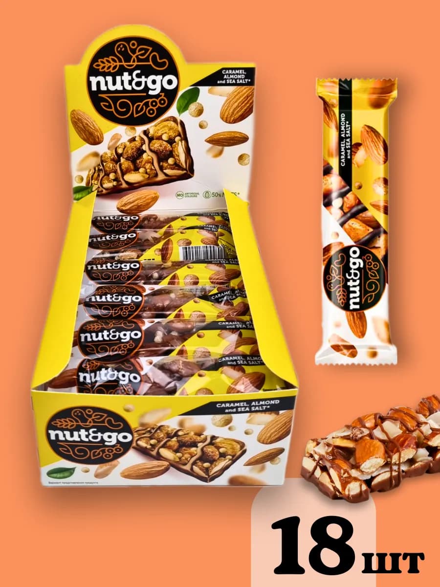 Сладкий батончик из жареного миндаля и карамели Nut and Go