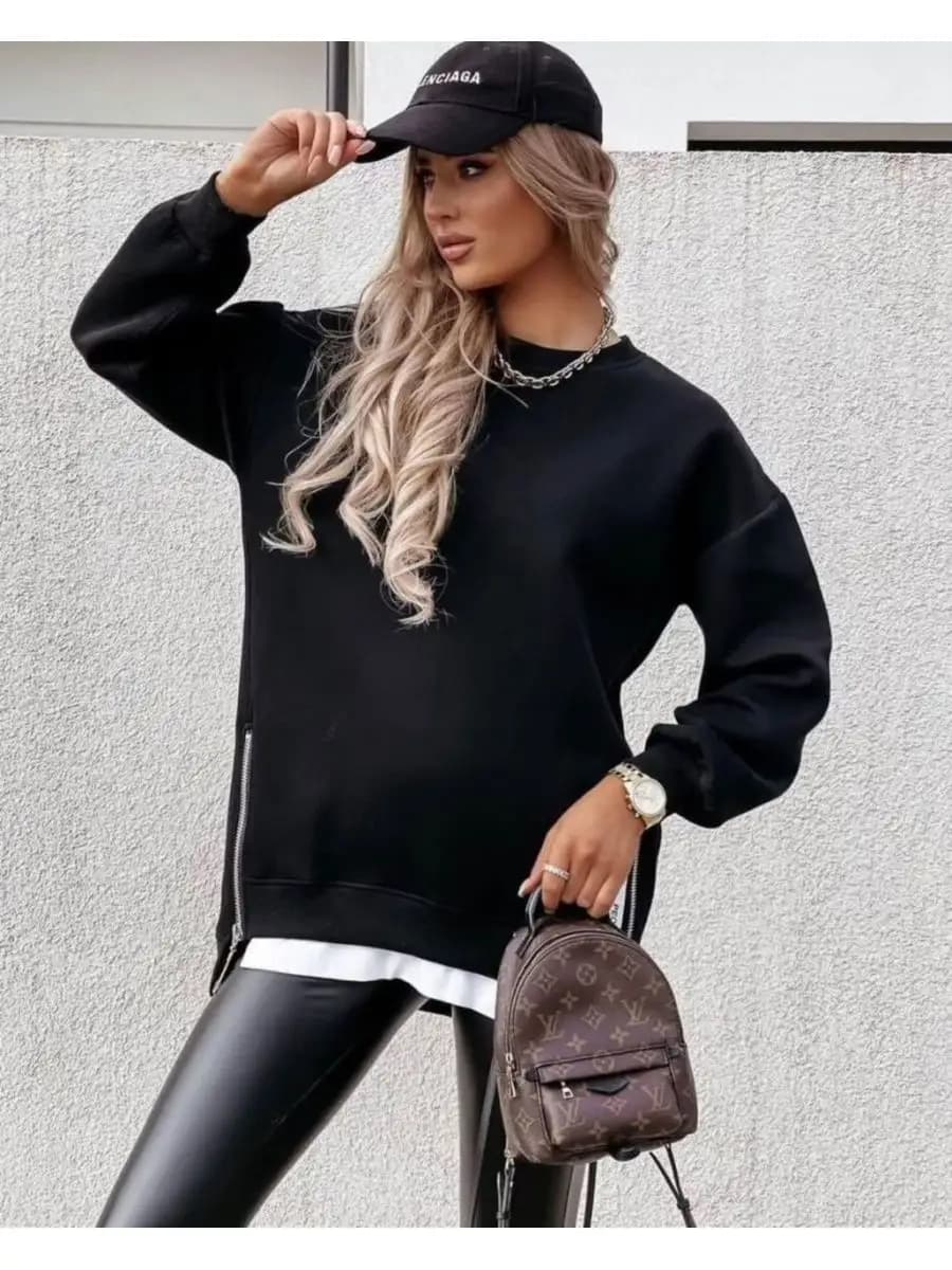 Свитшот оверсайз толстовка удлиненный с начесом