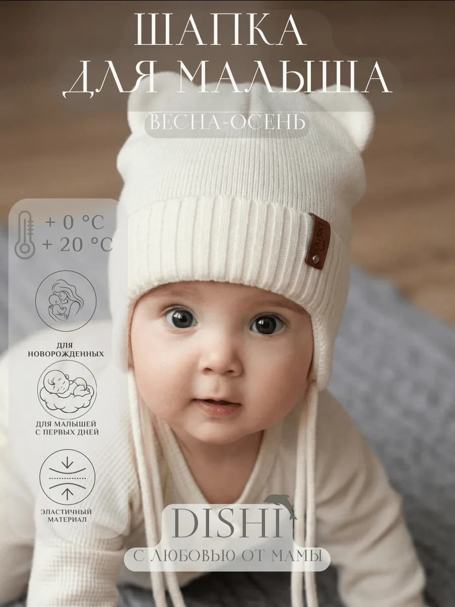 Вязаная шапка на выписку для новорожденного малыша