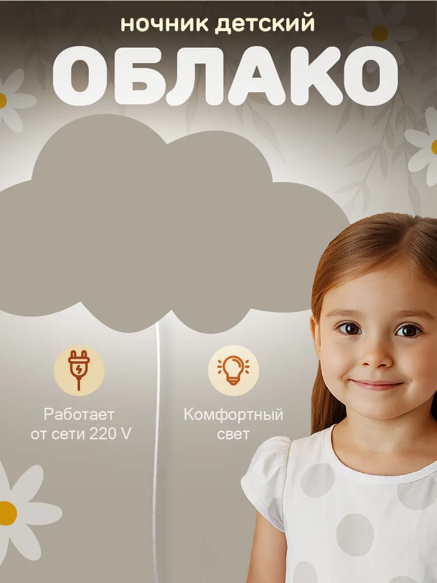 Ночник настенный Облако 220V 4К