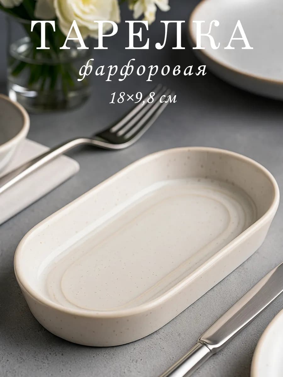 Тарелка сервировочная фарфоровая овальная Urban 18х9,8 см