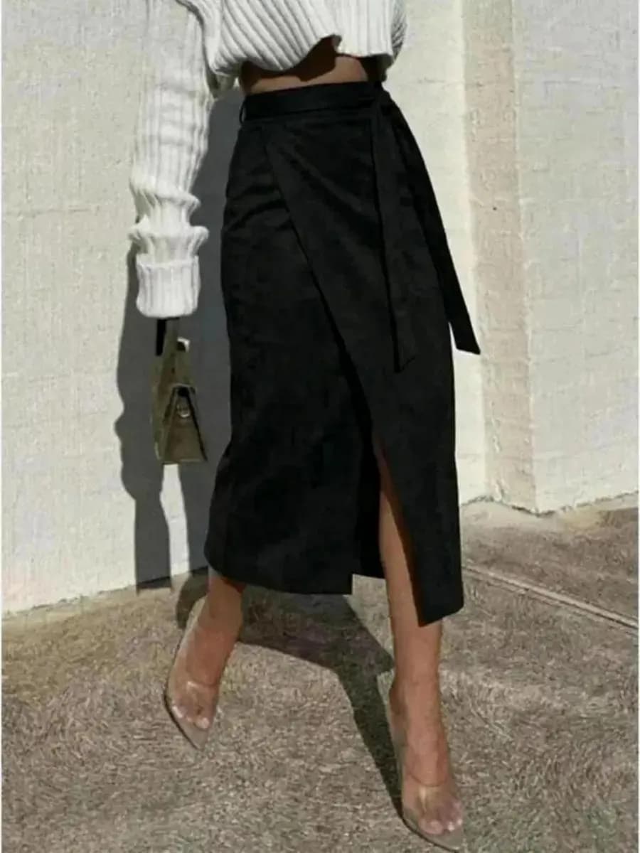 Юбка замшевая миди карандаш с разрезом - фото 1