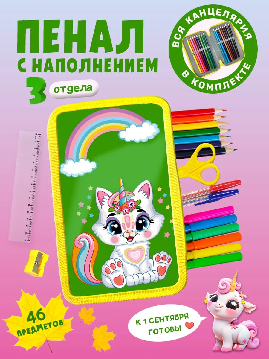 Пенал в школу с канцелярией 46 пр