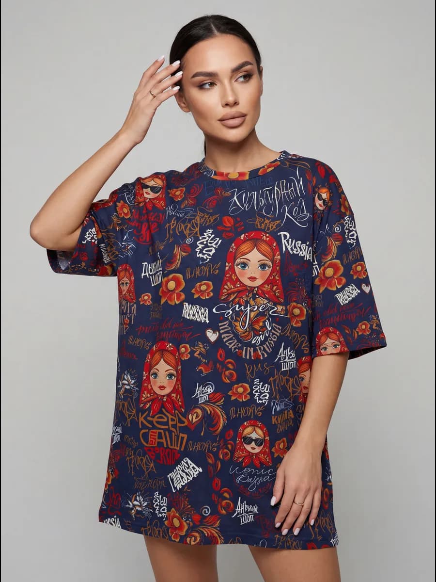 Футболка оверсайз туника домашняя удлиненная большая