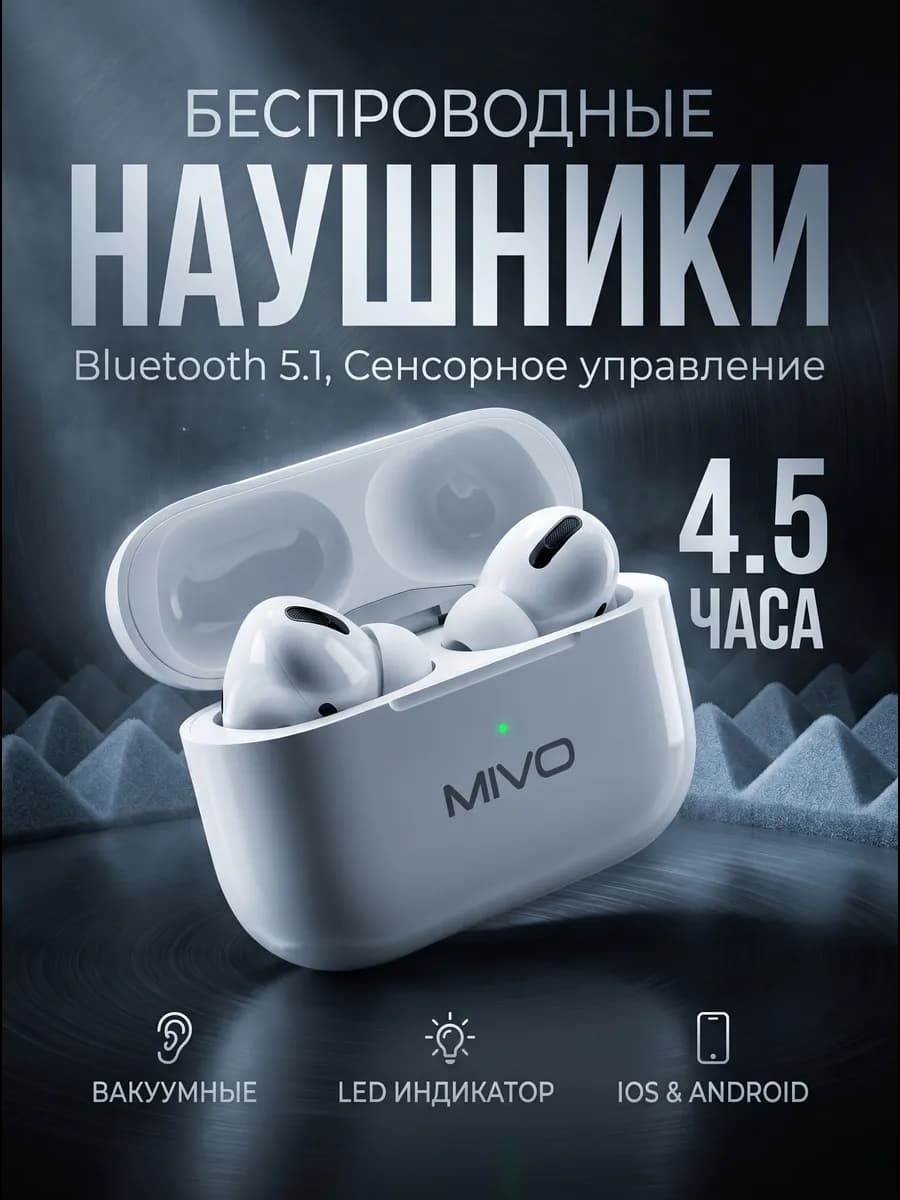 Наушники беспроводные Bluetooth белые