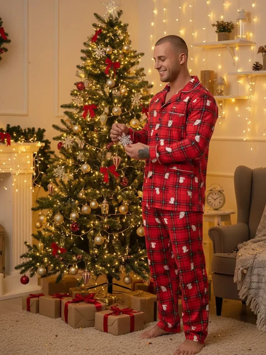 Пижама со штанами домашняя больших размеров новогодняя - фото 1