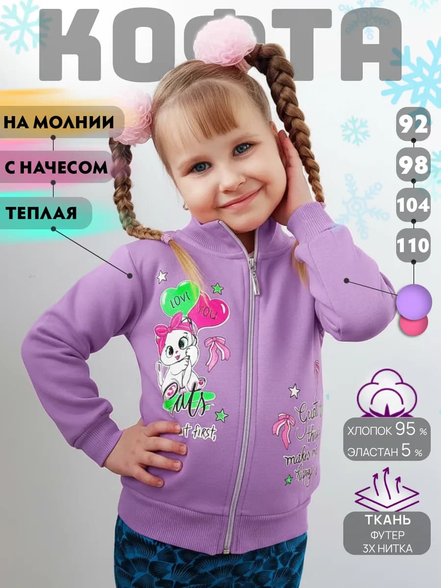 Кофта на молнии теплая с начесом в садик