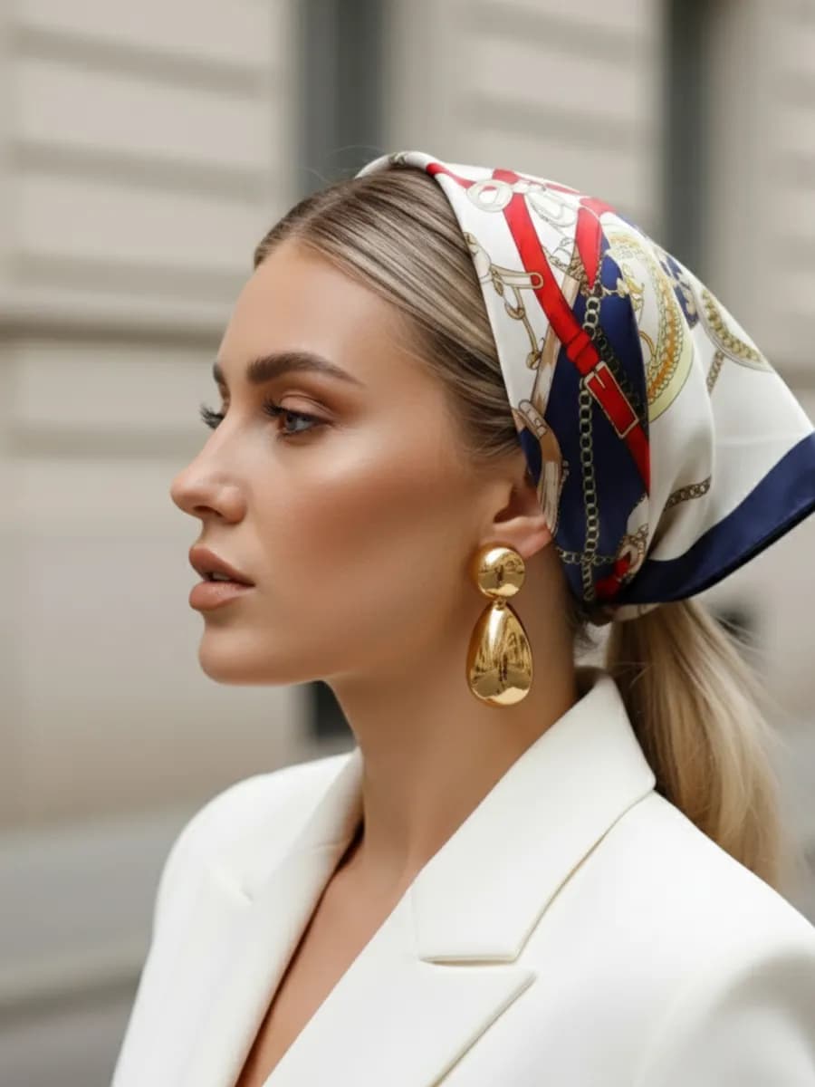 Шелковый платок на голову и шею весенний