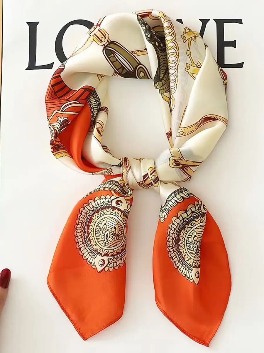 Шелковый платок на голову и шею весенний