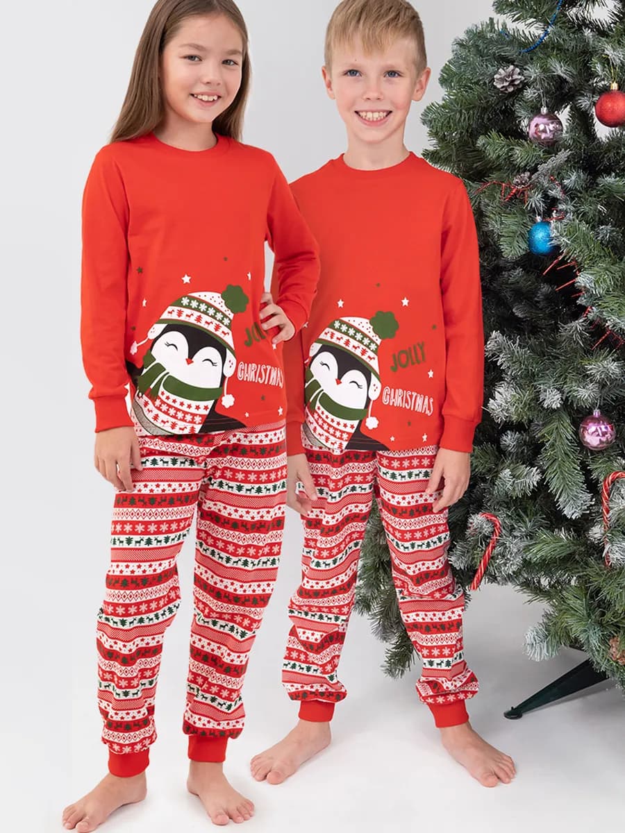 Пижама с брюками детская новогодняя хлопковая