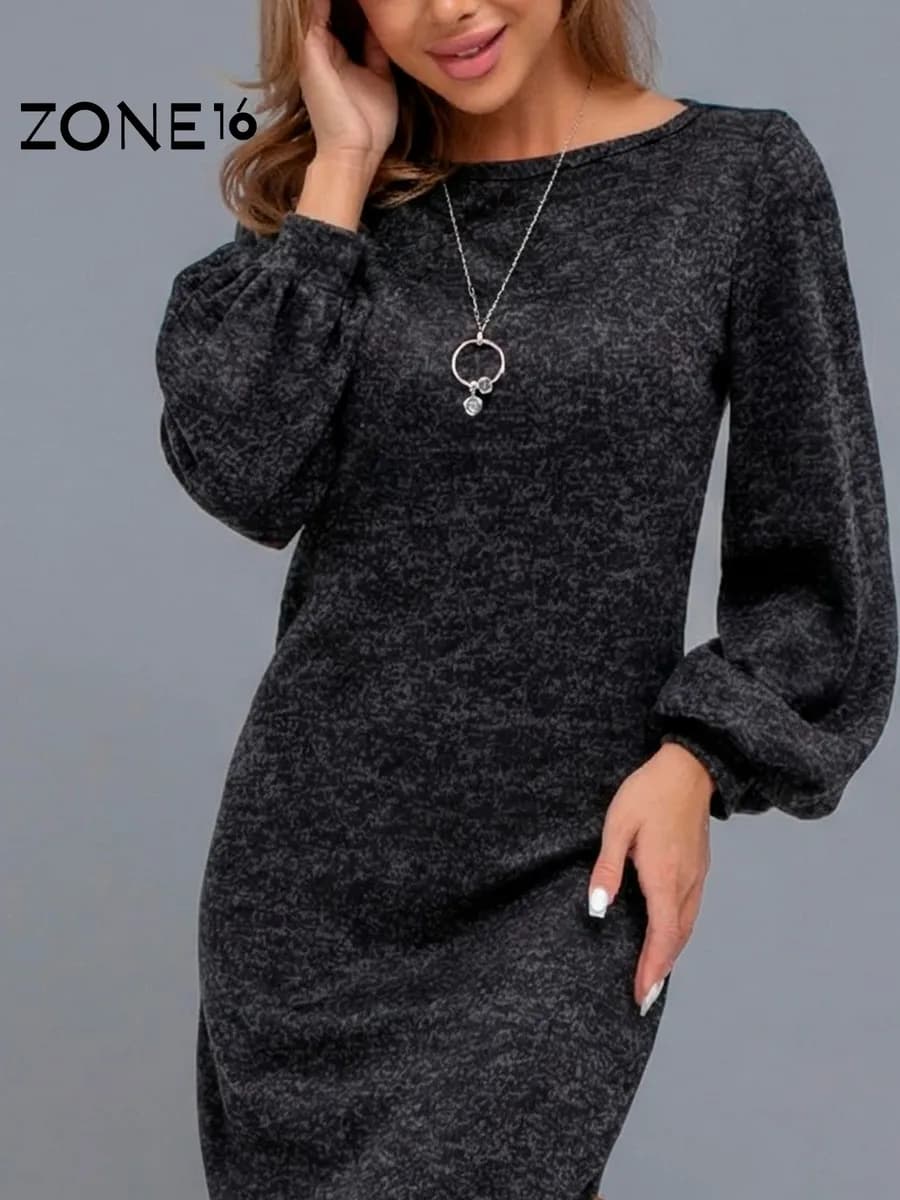 Платье миди трикотажное с рукавами фонариками